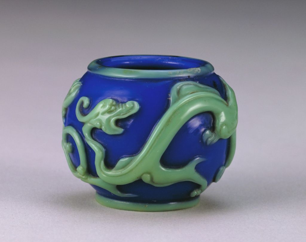 图片[1]-Qianlong Blue Set Green Glass Chi Pattern Water Cheng-China Archive